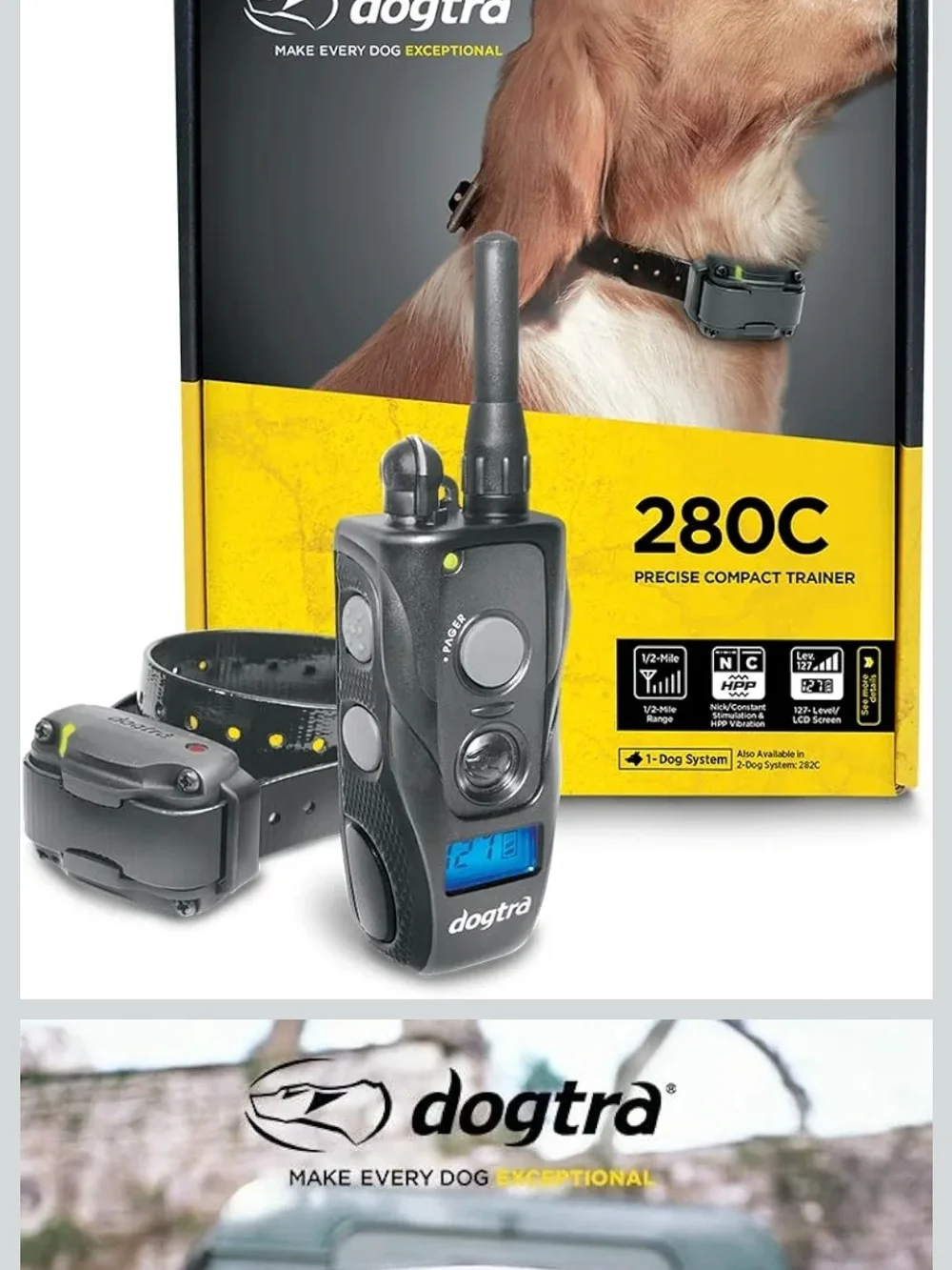 Dogtra Black Two-Way Remote Training Radio with Collar 290C, 127 Level Correct